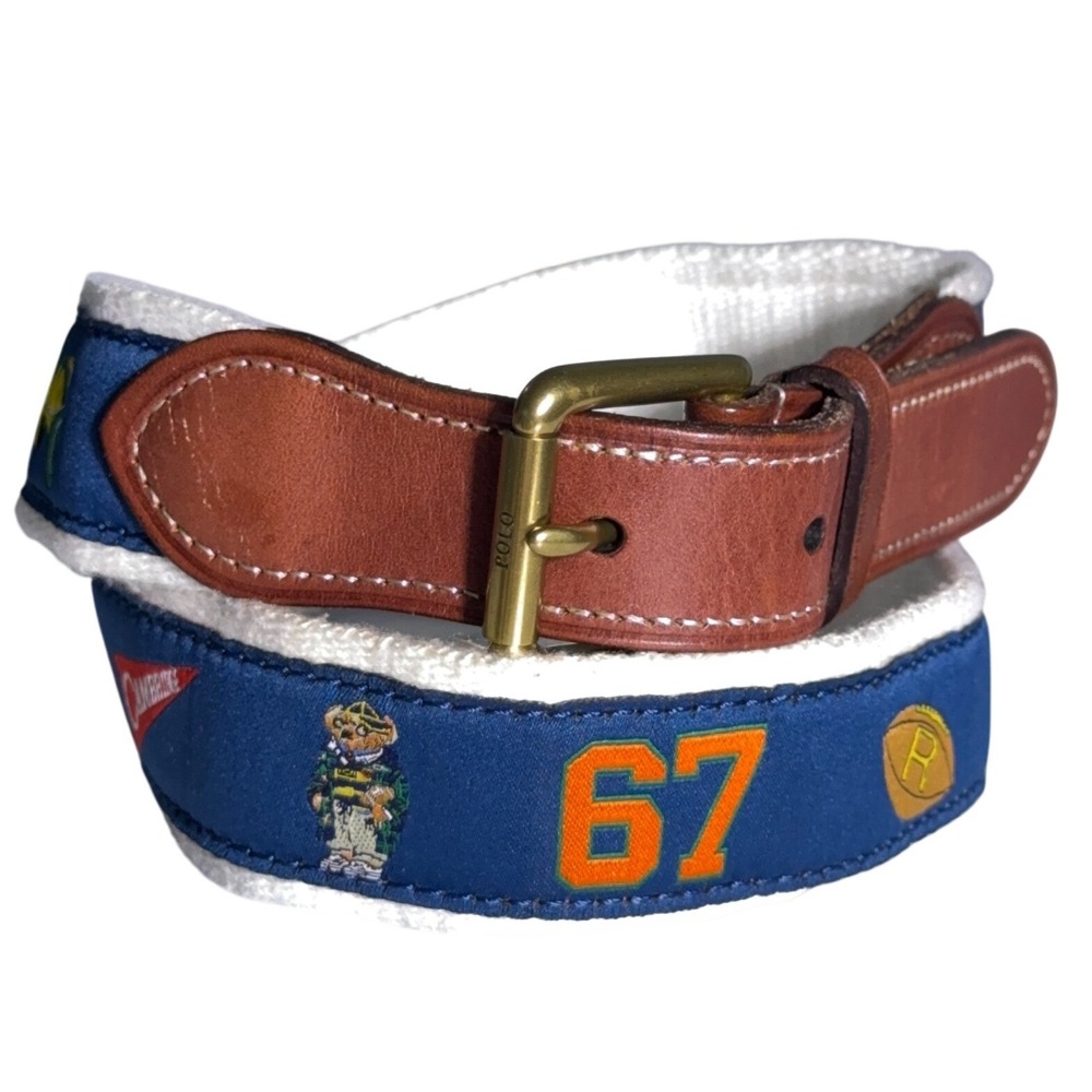 Polo Ralph Lauren Embroidered Bear Belt Kids Size Medium Leather Athletic Preppy
